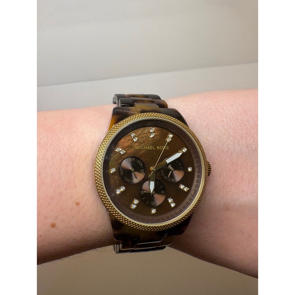 Michael Kors MK5038 Ritz Tortoise Shell Gold Tone Chronograph Crystal Watch
